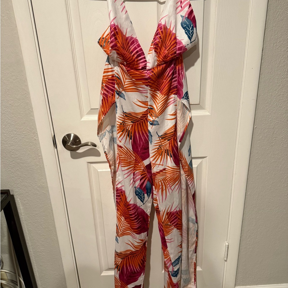 Blithe High Slit Wrap Around Legs Tropical Print Jumpsuit Sz S